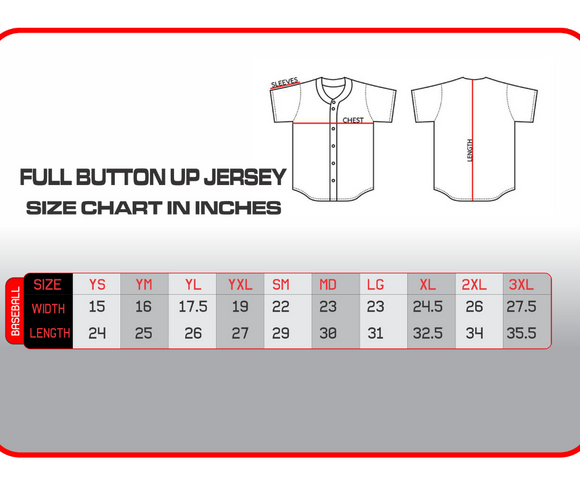 Sublimated  Button Up Jerseys Sizing